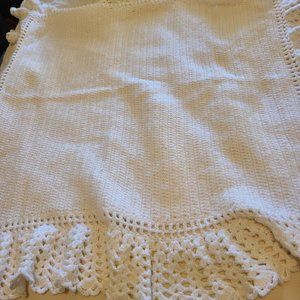 Hand Croched Baby Blanket White Sparkled 30" EUC